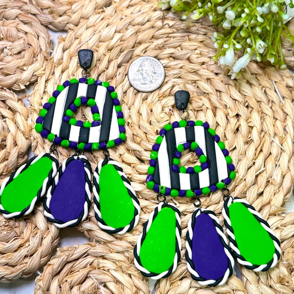 Beetlejuice inspired dangled earrings